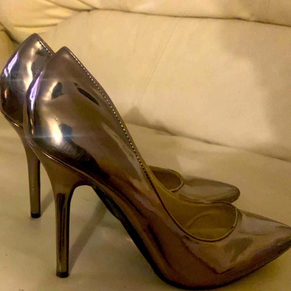 Metallic silver heels
